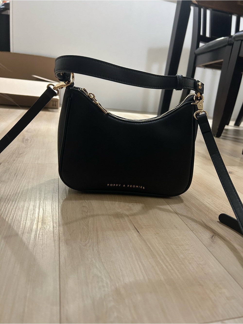 Poppy & Peonies Black Soirée Crossbody Bag